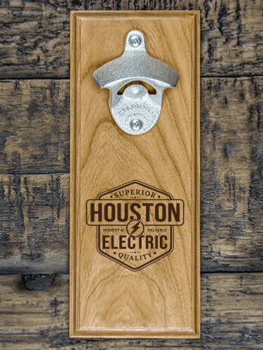 Electric Natural Cherry Cherry Wall Mount Bottle Opener - Engraved