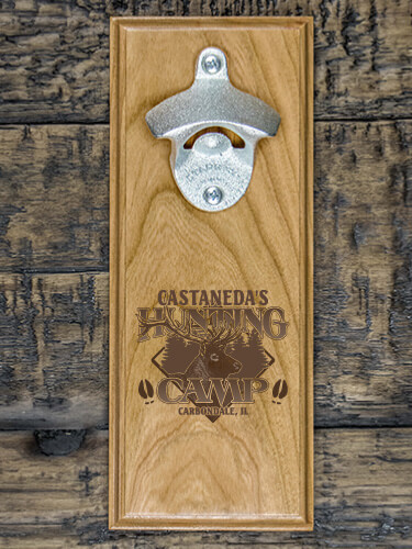Elk Hunting Camp Natural Cherry Cherry Wall Mount Bottle Opener - Engraved