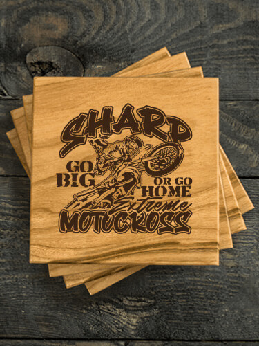 Extreme Motocross Natural Cherry Cherry Wood Coaster - Engraved (set of 4)
