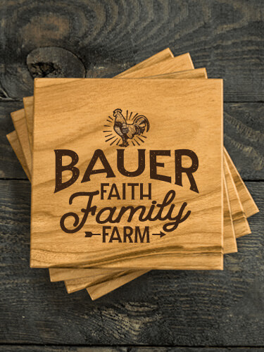 Faith Family Farm Natural Cherry Cherry Wood Coaster - Engraved (set of 4)