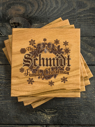 Family Christmas Natural Cherry Cherry Wood Coaster - Engraved (set of 4)