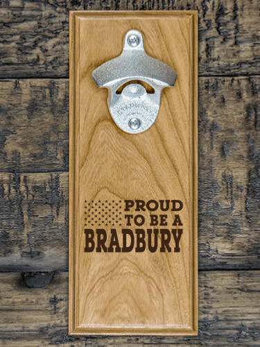 Family Flag Natural Cherry Cherry Wall Mount Bottle Opener - Engraved