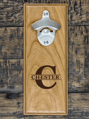 Family Monogram Natural Cherry Cherry Wall Mount Bottle Opener - Engraved