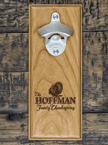 Family Thanksgiving Natural Cherry Cherry Wall Mount Bottle Opener - Engraved