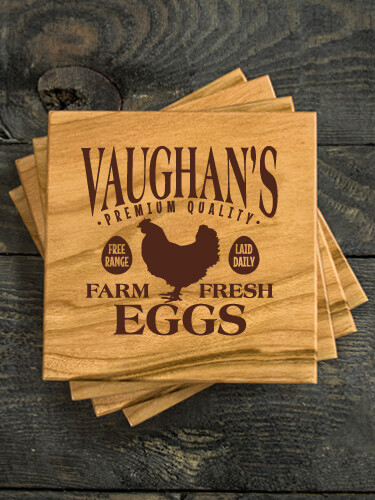 Farm Fresh Eggs Natural Cherry Cherry Wood Coaster - Engraved (set of 4)