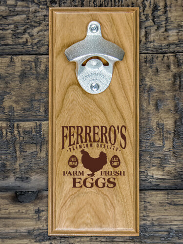 Farm Fresh Eggs Natural Cherry Cherry Wall Mount Bottle Opener - Engraved