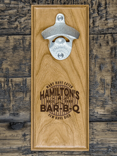 Few Have Died BBQ Natural Cherry Cherry Wall Mount Bottle Opener - Engraved