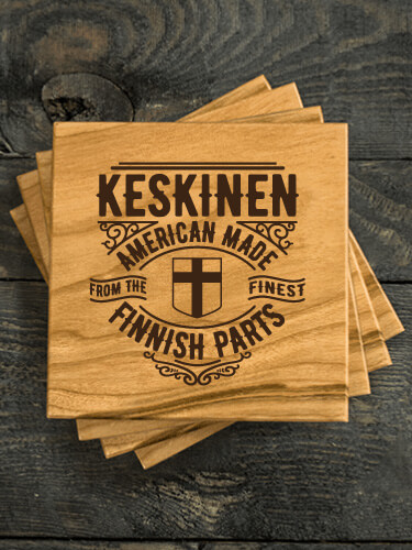 Finnish Parts Natural Cherry Cherry Wood Coaster - Engraved (set of 4)