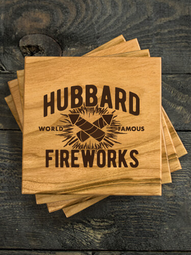 Fireworks Natural Cherry Cherry Wood Coaster - Engraved (set of 4)
