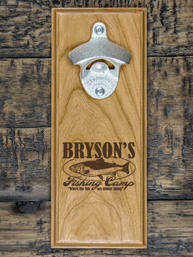 Fishing Camp Natural Cherry Cherry Wall Mount Bottle Opener - Engraved
