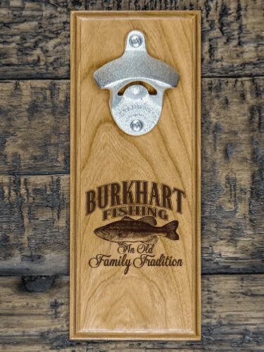 Fishing Family Tradition Natural Cherry Cherry Wall Mount Bottle Opener - Engraved