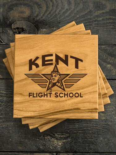 Flight School Natural Cherry Cherry Wood Coaster - Engraved (set of 4)