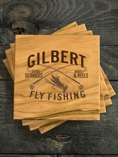 Fly Fishing Guide Natural Cherry Cherry Wood Coaster - Engraved (set of 4)