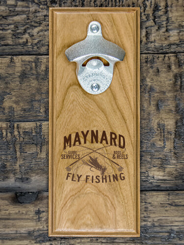 Fly Fishing Guide Natural Cherry Cherry Wall Mount Bottle Opener - Engraved