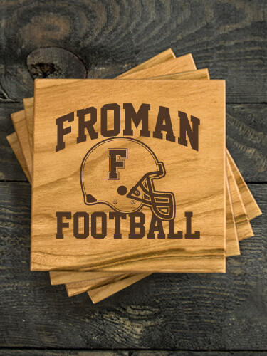 Football Helmet Natural Cherry Cherry Wood Coaster - Engraved (set of 4)