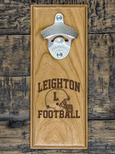 Football Helmet Natural Cherry Cherry Wall Mount Bottle Opener - Engraved