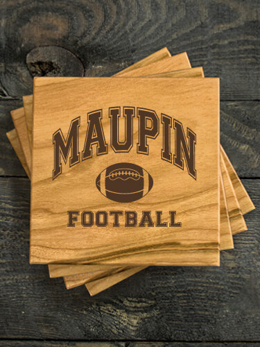 Football Natural Cherry Cherry Wood Coaster - Engraved (set of 4)