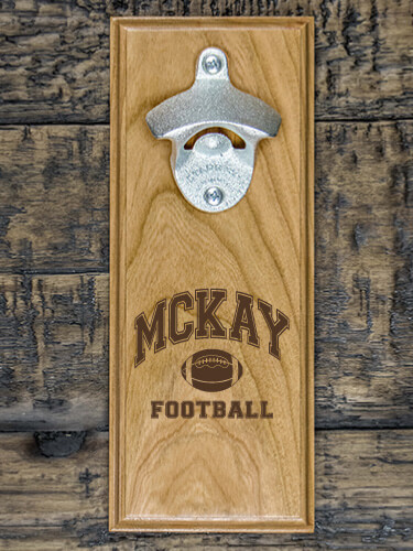 Football Natural Cherry Cherry Wall Mount Bottle Opener - Engraved
