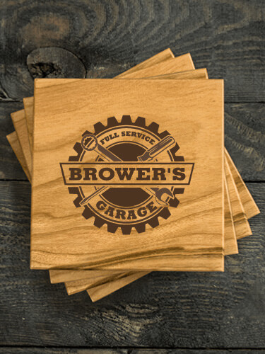 Garage Natural Cherry Cherry Wood Coaster - Engraved (set of 4)