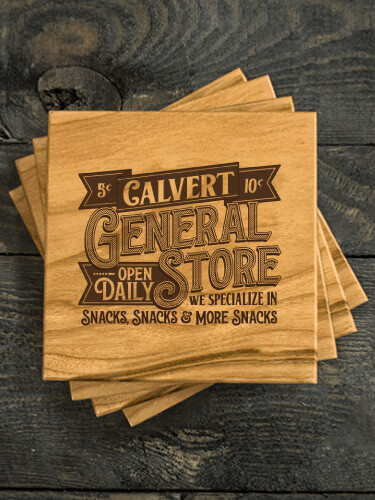 General Store Natural Cherry Cherry Wood Coaster - Engraved (set of 4)