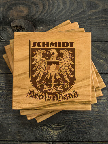 German Eagle Natural Cherry Cherry Wood Coaster - Engraved (set of 4)