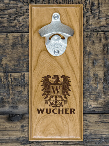 German Monogram Natural Cherry Cherry Wall Mount Bottle Opener - Engraved