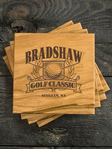 Golf Classic Natural Cherry Cherry Wood Coaster - Engraved (set of 4)