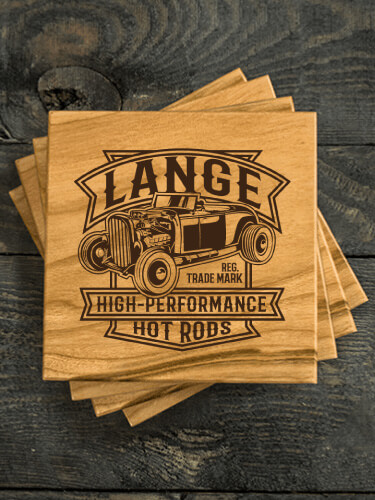 High-Performance Hot Rods Natural Cherry Cherry Wood Coaster - Engraved (set of 4)