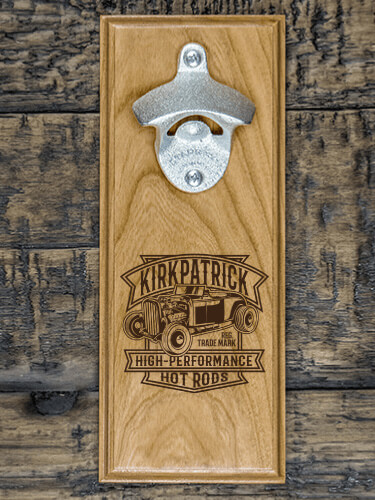 High-Performance Hot Rods Natural Cherry Cherry Wall Mount Bottle Opener - Engraved