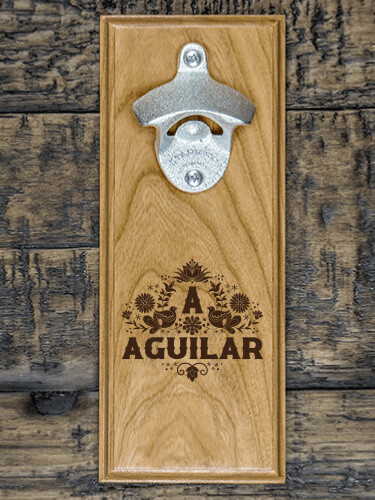 Hispanic Monogram Natural Cherry Cherry Wall Mount Bottle Opener - Engraved