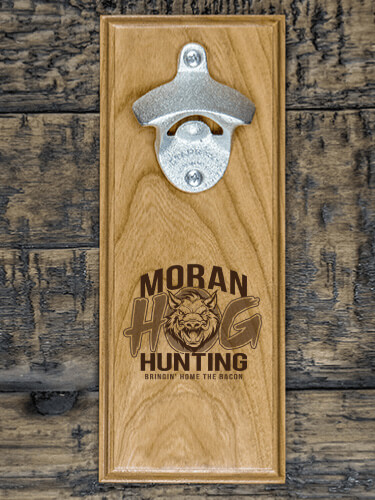 Hog Hunting Natural Cherry Cherry Wall Mount Bottle Opener - Engraved