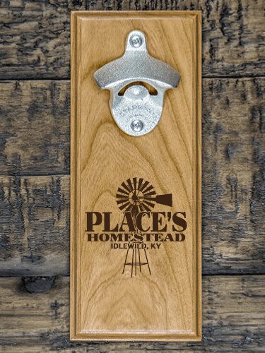 Homestead Natural Cherry Cherry Wall Mount Bottle Opener - Engraved