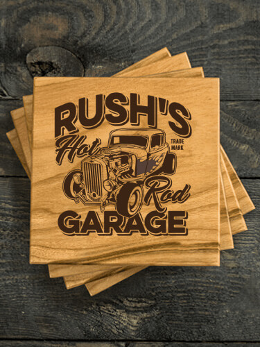 Hot Rod Garage BP Natural Cherry Cherry Wood Coaster - Engraved (set of 4)