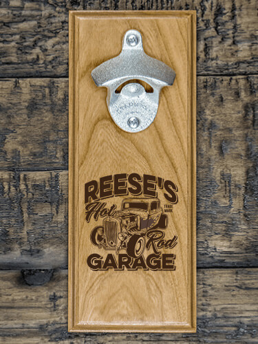 Hot Rod Garage BP Natural Cherry Cherry Wall Mount Bottle Opener - Engraved