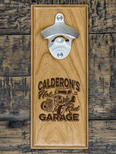 Hot Rod Garage Natural Cherry Cherry Wall Mount Bottle Opener - Engraved