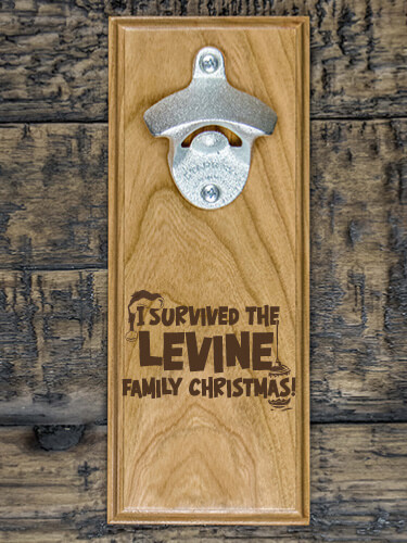 I Survived Christmas Natural Cherry Cherry Wall Mount Bottle Opener - Engraved