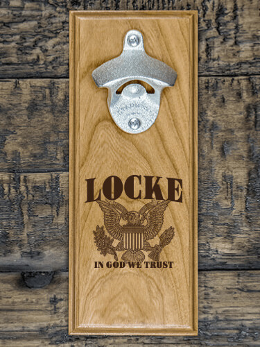 In God We Trust Natural Cherry Cherry Wall Mount Bottle Opener - Engraved