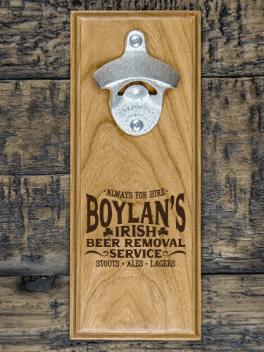 Irish Beer Removal Service Natural Cherry Cherry Wall Mount Bottle Opener - Engraved
