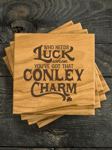 Irish Charm Natural Cherry Cherry Wood Coaster - Engraved (set of 4)