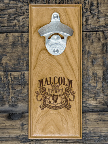 Irish Crest Natural Cherry Cherry Wall Mount Bottle Opener - Engraved