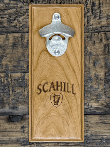 Irish Harp Natural Cherry Cherry Wall Mount Bottle Opener - Engraved