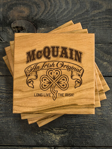 Irish Original Natural Cherry Cherry Wood Coaster - Engraved (set of 4)