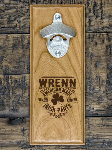 Irish Parts Natural Cherry Cherry Wall Mount Bottle Opener - Engraved