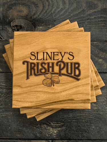 Irish Pub Natural Cherry Cherry Wood Coaster - Engraved (set of 4)