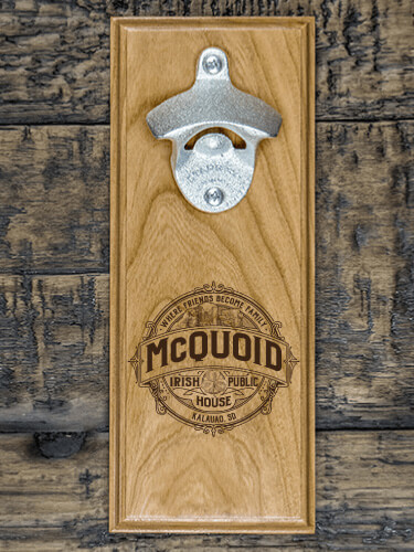 Irish Public House Natural Cherry Cherry Wall Mount Bottle Opener - Engraved