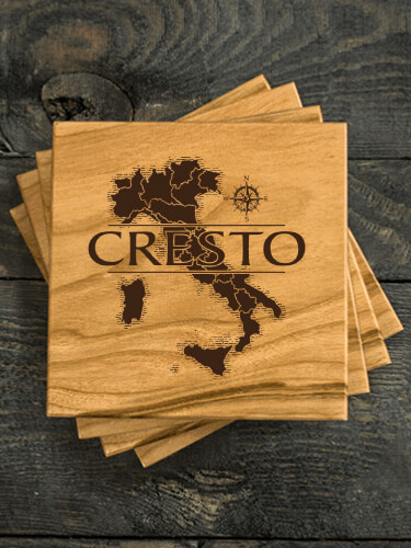 Italian Heritage Natural Cherry Cherry Wood Coaster - Engraved (set of 4)