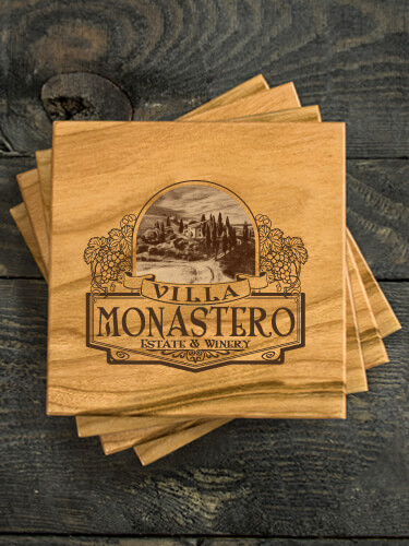 Italian Villa Natural Cherry Cherry Wood Coaster - Engraved (set of 4)