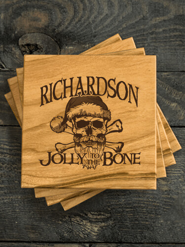 Jolly To The Bone Natural Cherry Cherry Wood Coaster - Engraved (set of 4)