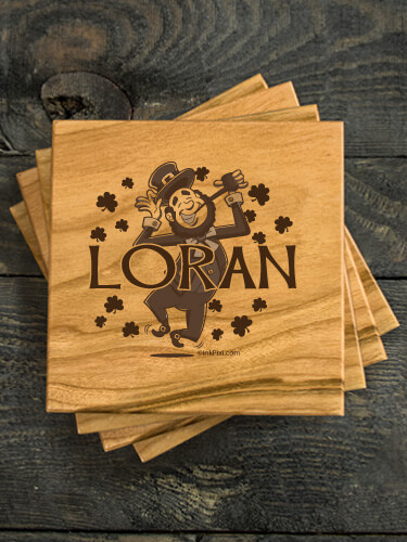 Leprechaun Natural Cherry Cherry Wood Coaster - Engraved (set of 4)