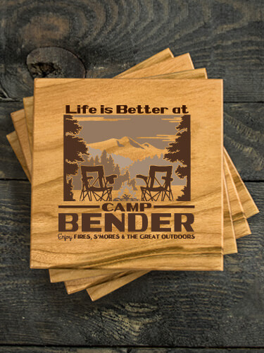 Life Is Better Natural Cherry Cherry Wood Coaster - Engraved (set of 4)